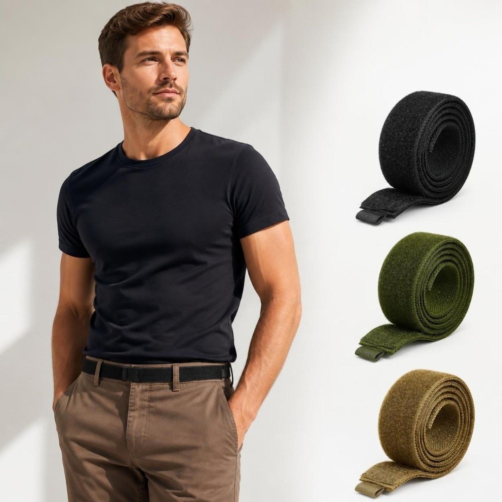 Velcro Hook Loop - เข็มขัดไนลอนแบบเรียบง่าย น้ำหนักเบา ปรับได้ พร้อมห่วงเกี่ยวและแถบเวลโครสำหรับยึดเข้ากับเข็มขัดด้านใน สำหรับผู้หญิงและผู้ชาย