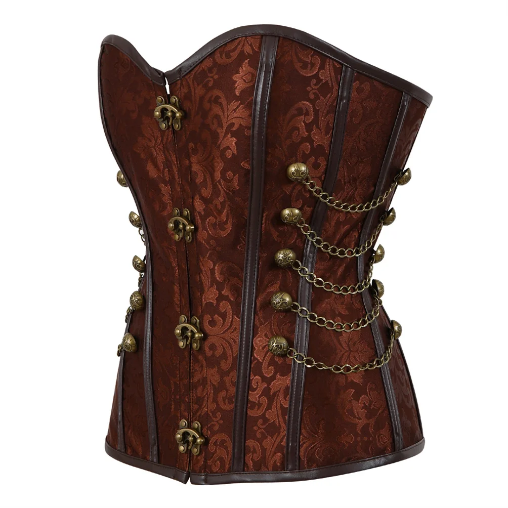 Boning Corset Steel - คอร์เซ็ทสตรี สไตล์สตีมพังก์ คอร์เซ็ทหนังเทียมสำหรับผู้หญิง บัสติเยร์แบบกอธิค พังก์ คอร์เซจเสริมโครงเหล็ก