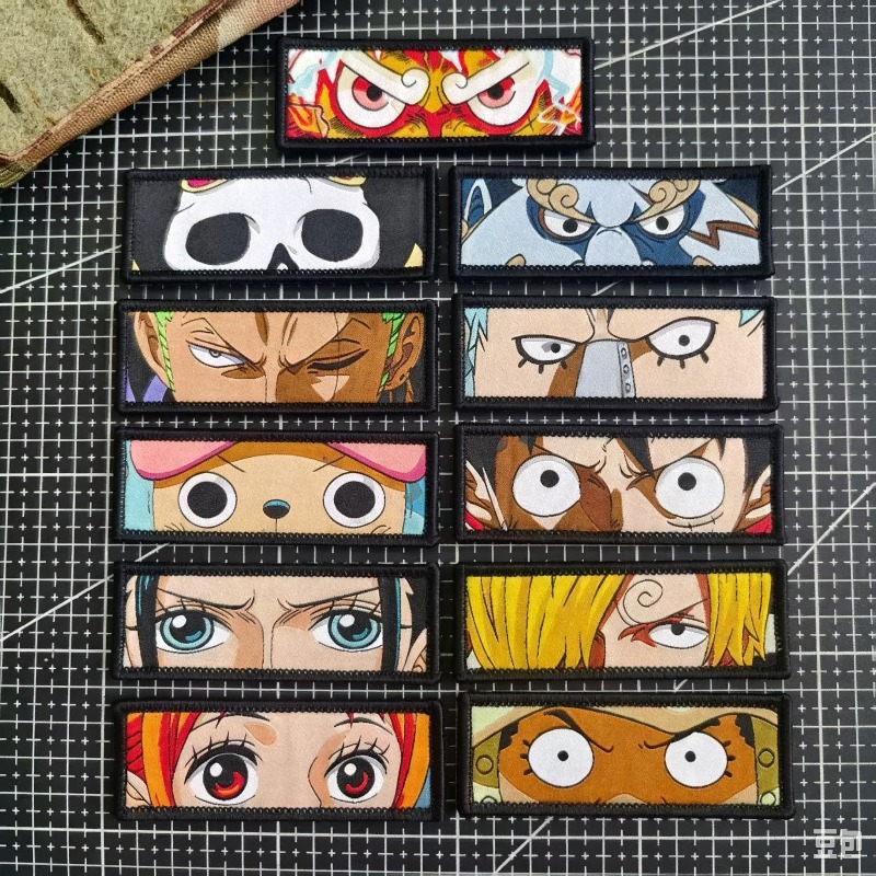Velcro Hook Loop - แผ่นปะลายการ์ตูนอนิเมะวันพีซแบบเวลโคร ซีรีส์ลายตา แผ่นปะผ้าสำหรับตกแต่งกระเป๋าเป้และเสื้อผ้า พร้อมแถบตีนตุ๊กแกสำหรับแฟนๆ